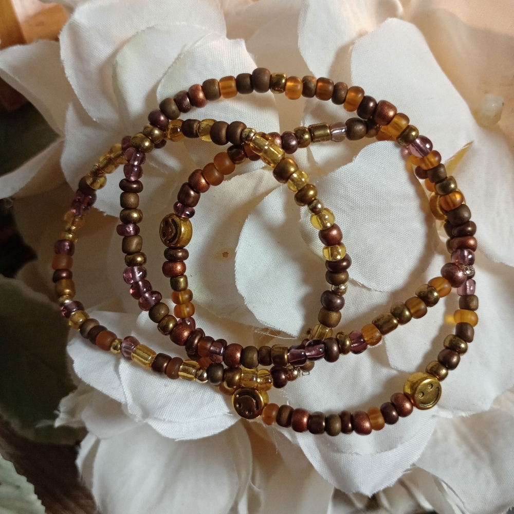 Handcrafted Brown and Gold Beaded Bracelet Set - New - Picture 4 of 7
